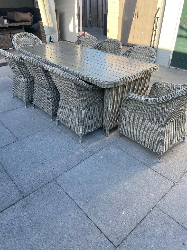 8 persoons tuinset, Tuin en Terras, Tuinsets en Loungesets, Ophalen, Gebruikt, Rotan, 8 zitplaatsen