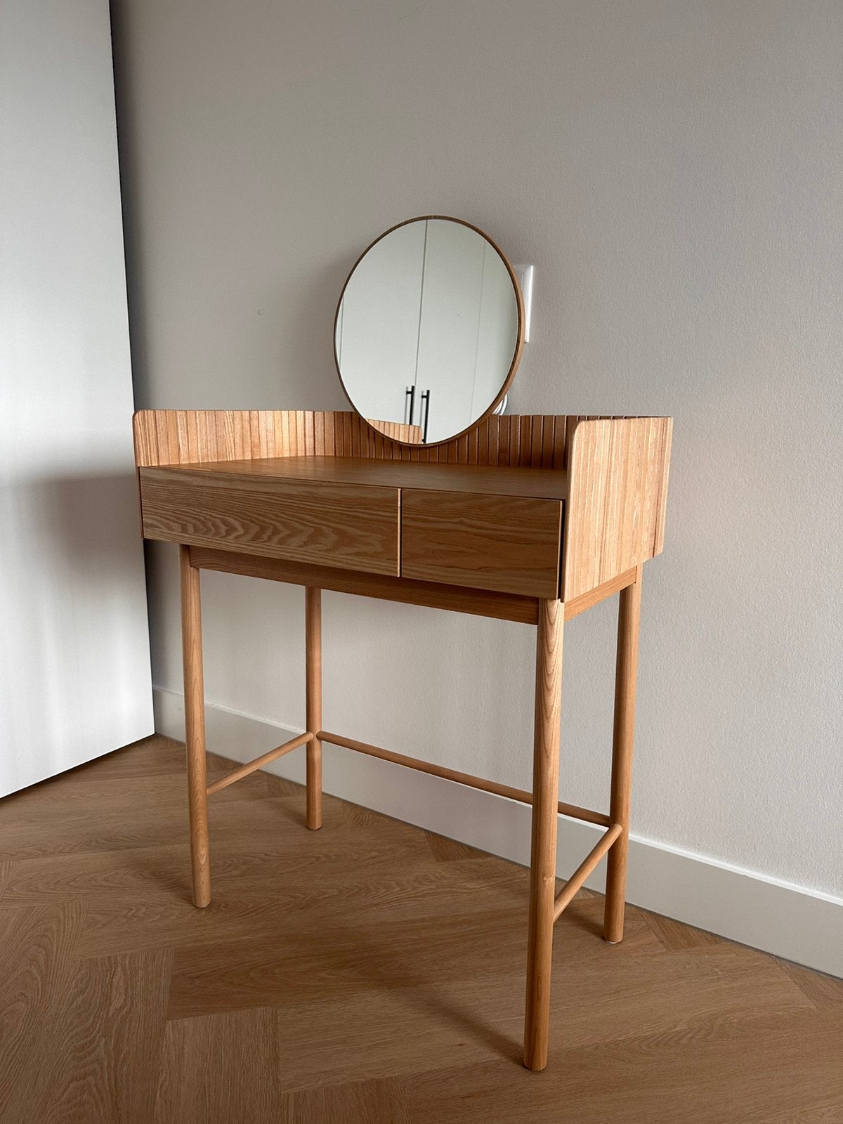 Scandi Ash Dressing Table with Mirror & 2 Drawers, Ophalen, 50 tot 100 cm, Zo goed als nieuw, Minder dan 100 cm