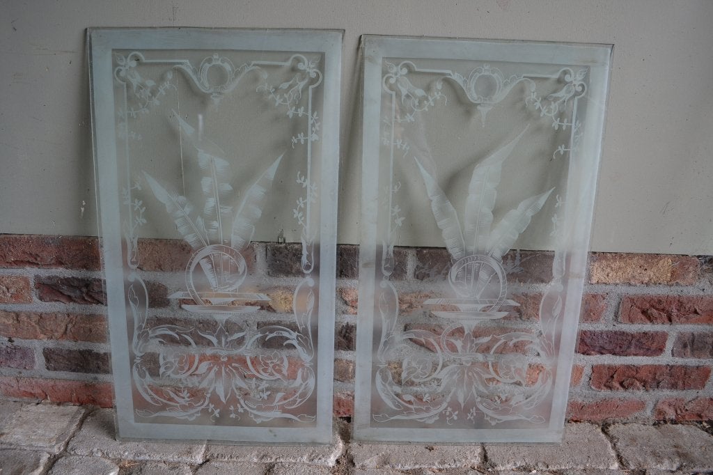 Prachtige set van 2 oude antieke gespiegelde Art Deco ramen., Ophalen