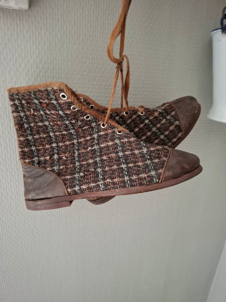 2 paar antieke Franse kinder kostschoollaarsjes / Brodequins, Ophalen of Verzenden