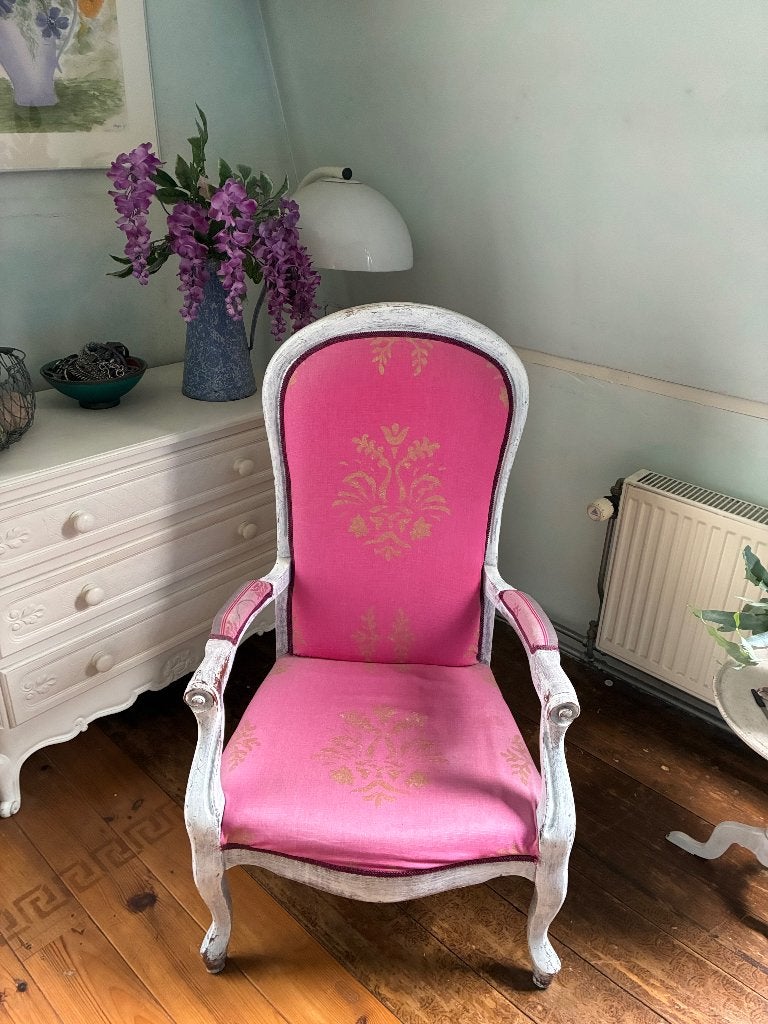 Leuke vintage stoel met Designers Guild bekleding, Ophalen, Gebruikt, Minder dan 75 cm, 50 tot 75 cm