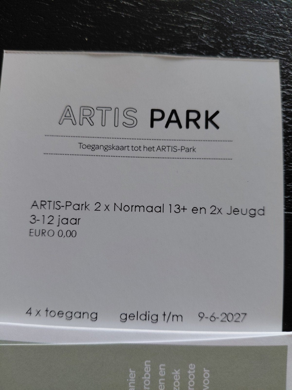 Entree tickets artis, Twee personen, Ticket of Toegangskaart