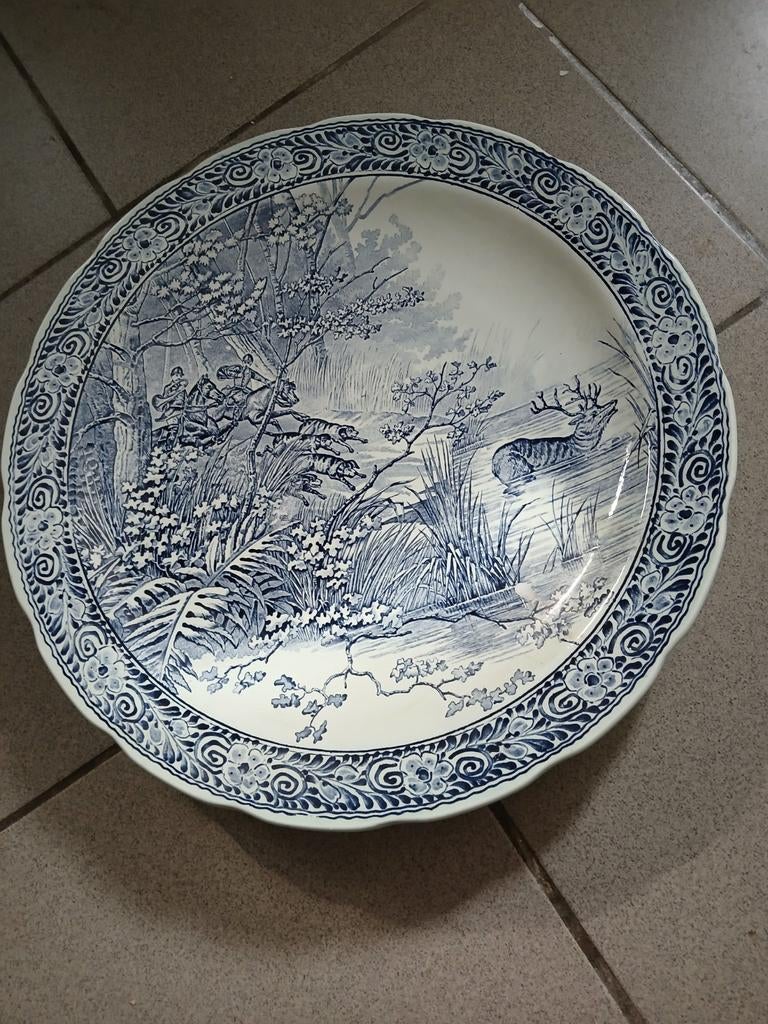 Vintage Delftsblauw bord Boch Royal Sphinx jachttafereel, Ophalen of Verzenden