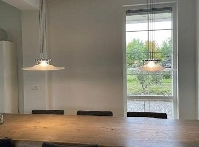 Exclusieve set Peill & Putzler glazen hanglampen – 50 cm, Postmoderne / Late Mid-Century, Gebruikt, GU5.3, Ophalen of Verzenden