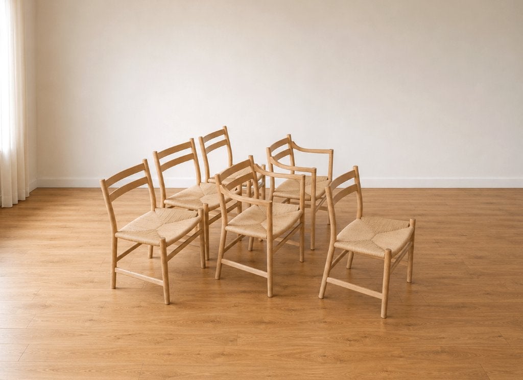Set van 6 eetkamerstoelen model CH46 en Ch47 van J.Wegner, Ophalen, Vintage design, Mid Centruy Modern, Deens design, Gebruikt