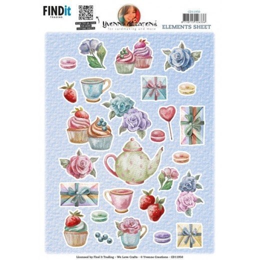 Yvonne Creations CD11950 Cupcakes elementen knipvel A4, ., Nieuw, Ophalen of Verzenden, Overige thema's