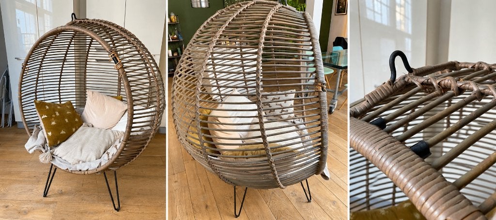 Grote rotan egg chair / hangstoel, Gebruikt, Bruin, Ophalen of Verzenden, Metaal