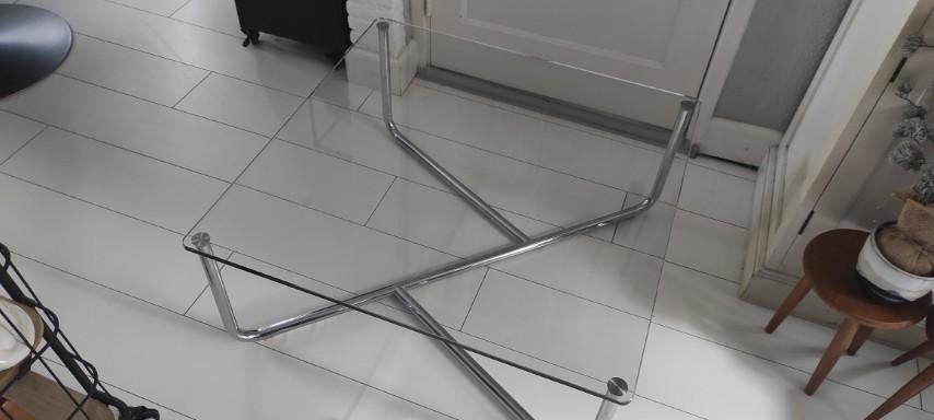 Gispen GT433 salontafel glas buisframe chroom, Ophalen, Gebruikt, 50 tot 100 cm, Vierkant
