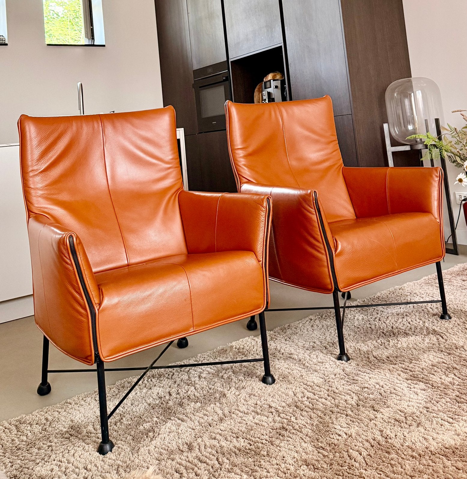 Montis charly Leren fauteuils - set van 2 - oranje/cognac, Ophalen, Twee, Overige kleuren, Leer