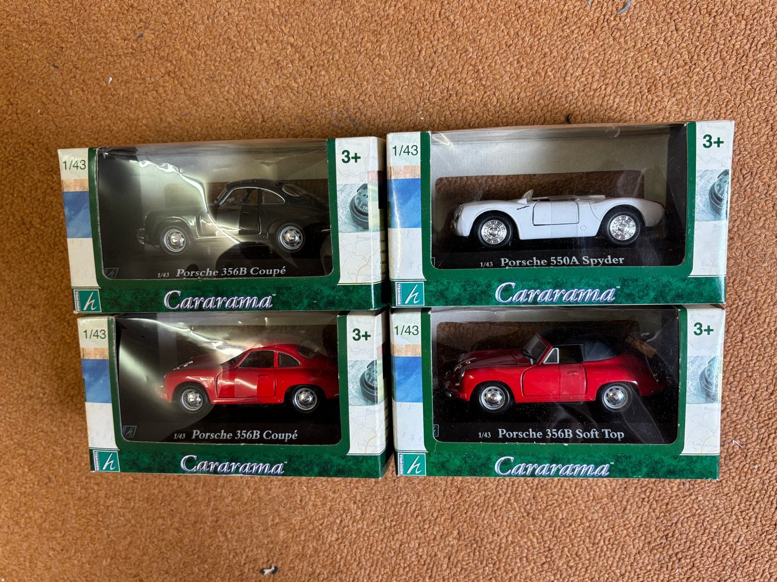 Cararama Porsche 1/43 Modelauto's - Set van 4, Hobby en Vrije tijd, Modelauto's | 1:43, Nieuw, Auto, Overige merken, Ophalen of Verzenden