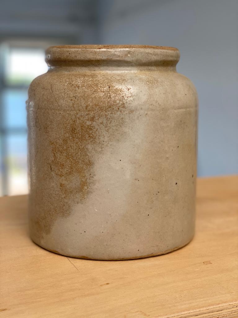 Grote grijze antiek Frans grès pot, lepelpot, vaas, Ophalen of Verzenden