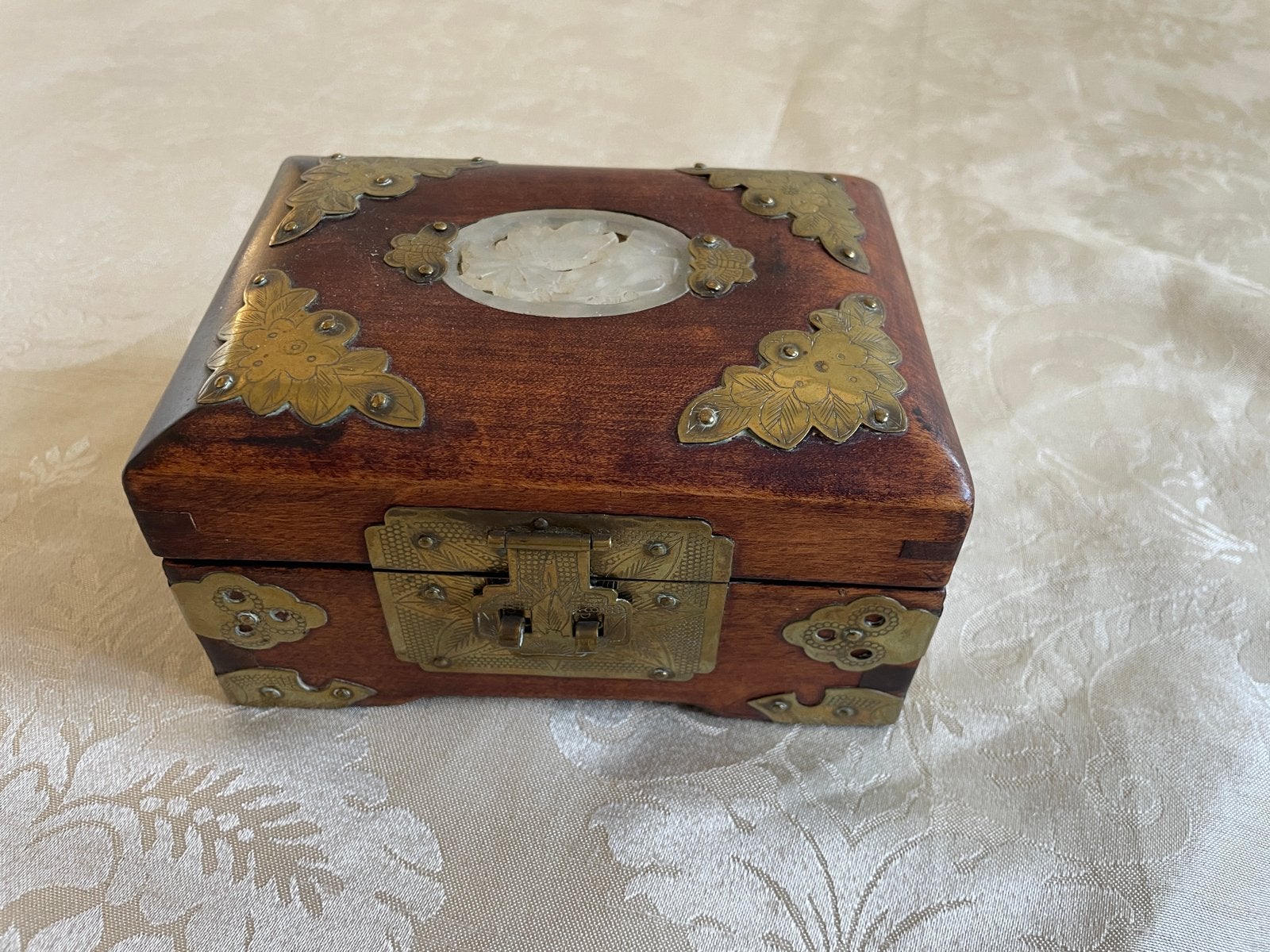Vintage Chinees Juwelenkistje - Palissander, Messing & Jade, Ophalen of Verzenden