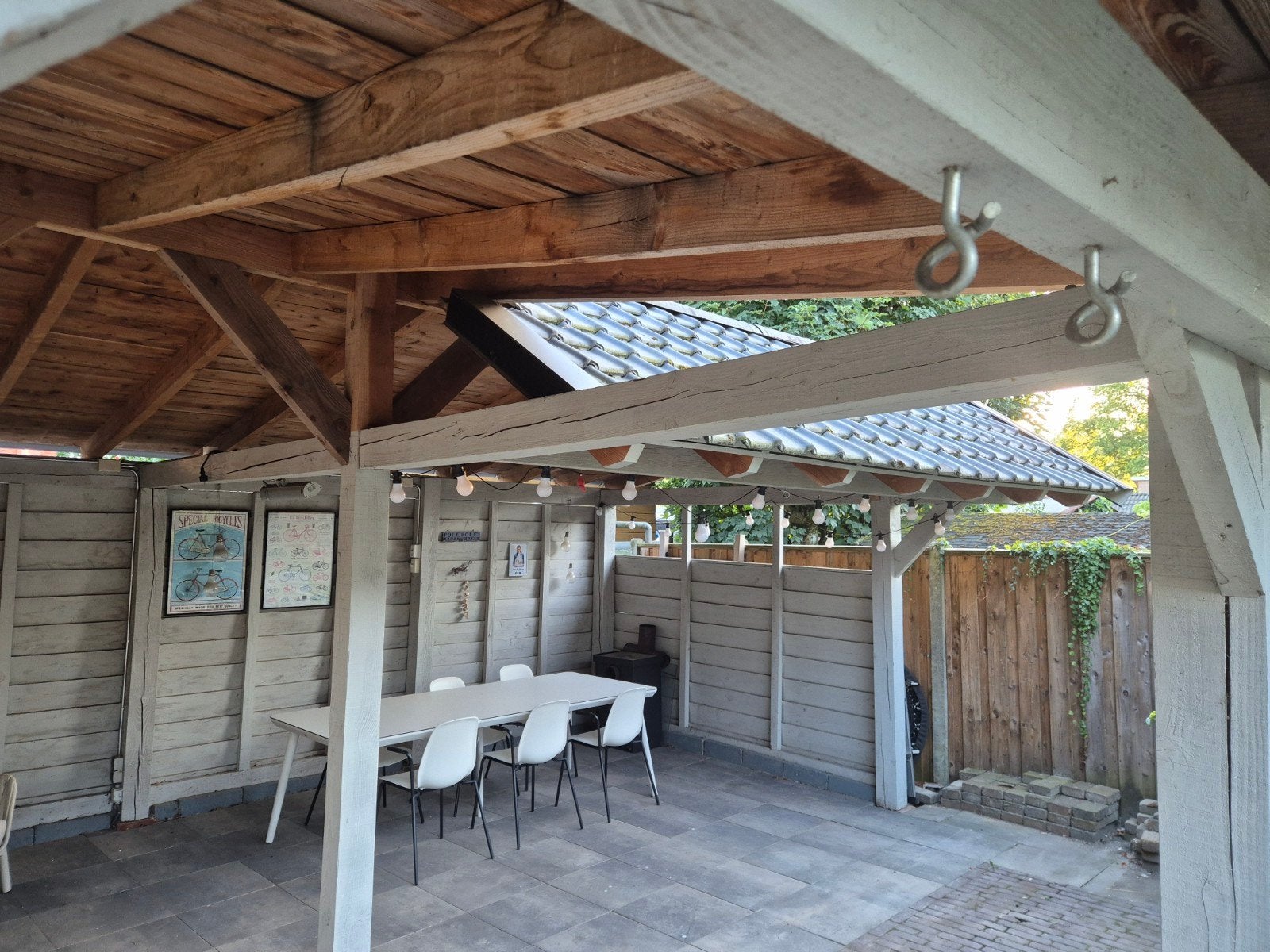 Douglas overkapping met pannendak en zijwanden > 30m2 izgst, Tuin en Terras, Tuinhuizen, Ophalen, Gebruikt, 400 cm of meer, 500 cm of meer