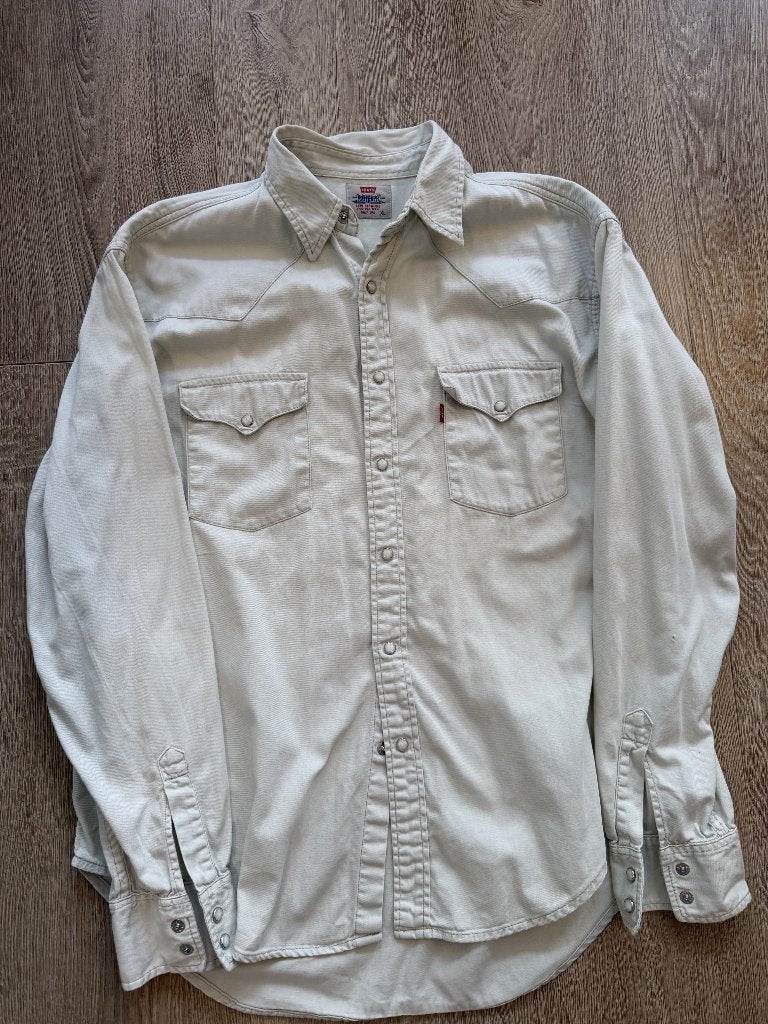Levi’s Western Denim Shirt - Cream/Off-White, Beige, Ophalen of Verzenden, Gedragen, Halswijdte 43/44 (XL)