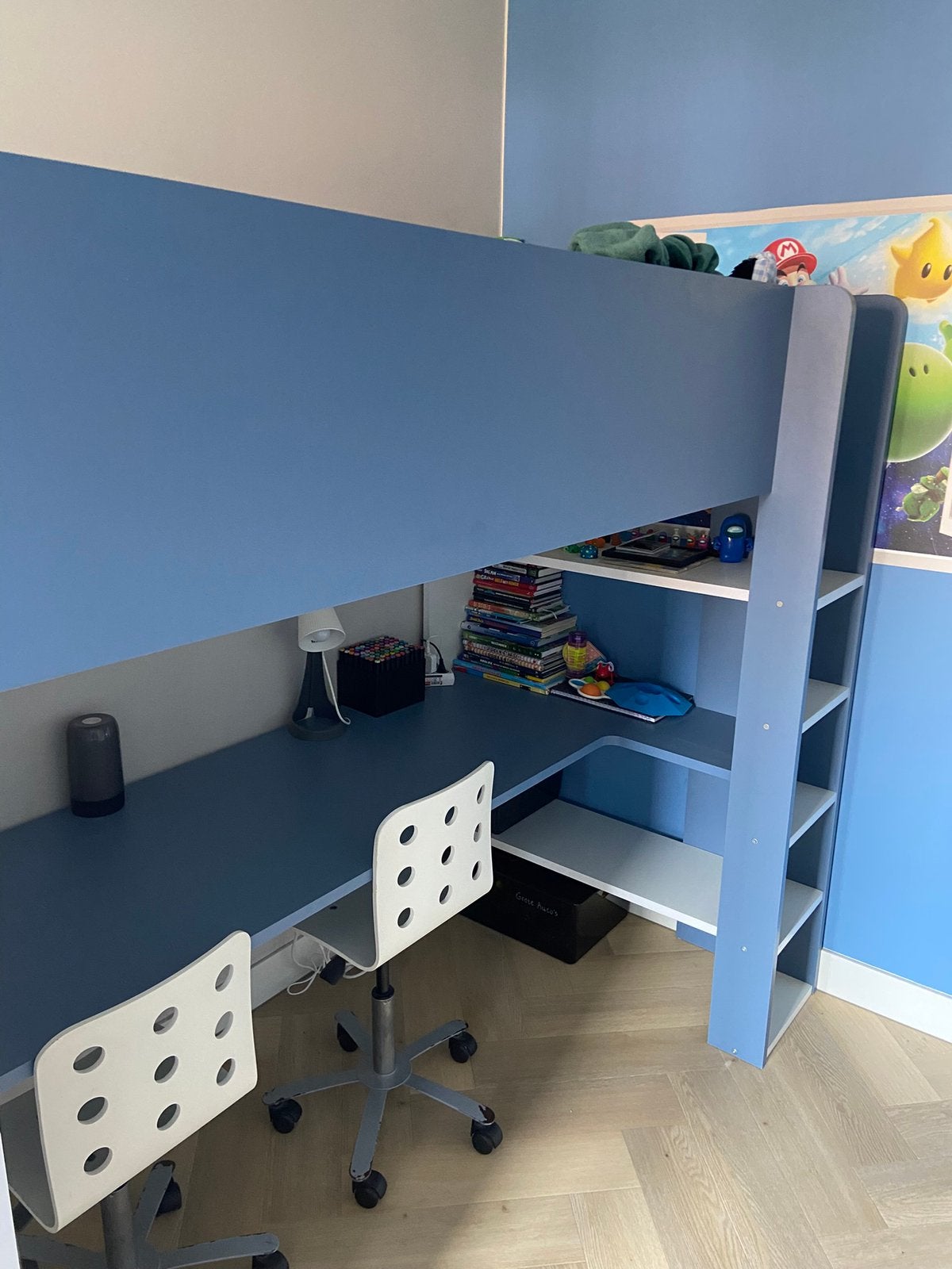 Jules hoogslaper basic blauw, Kinderen en Baby's, Kinderkamer | Stapelbedden en Hoogslapers, Ophalen, Zo goed als nieuw, Hoogslaper