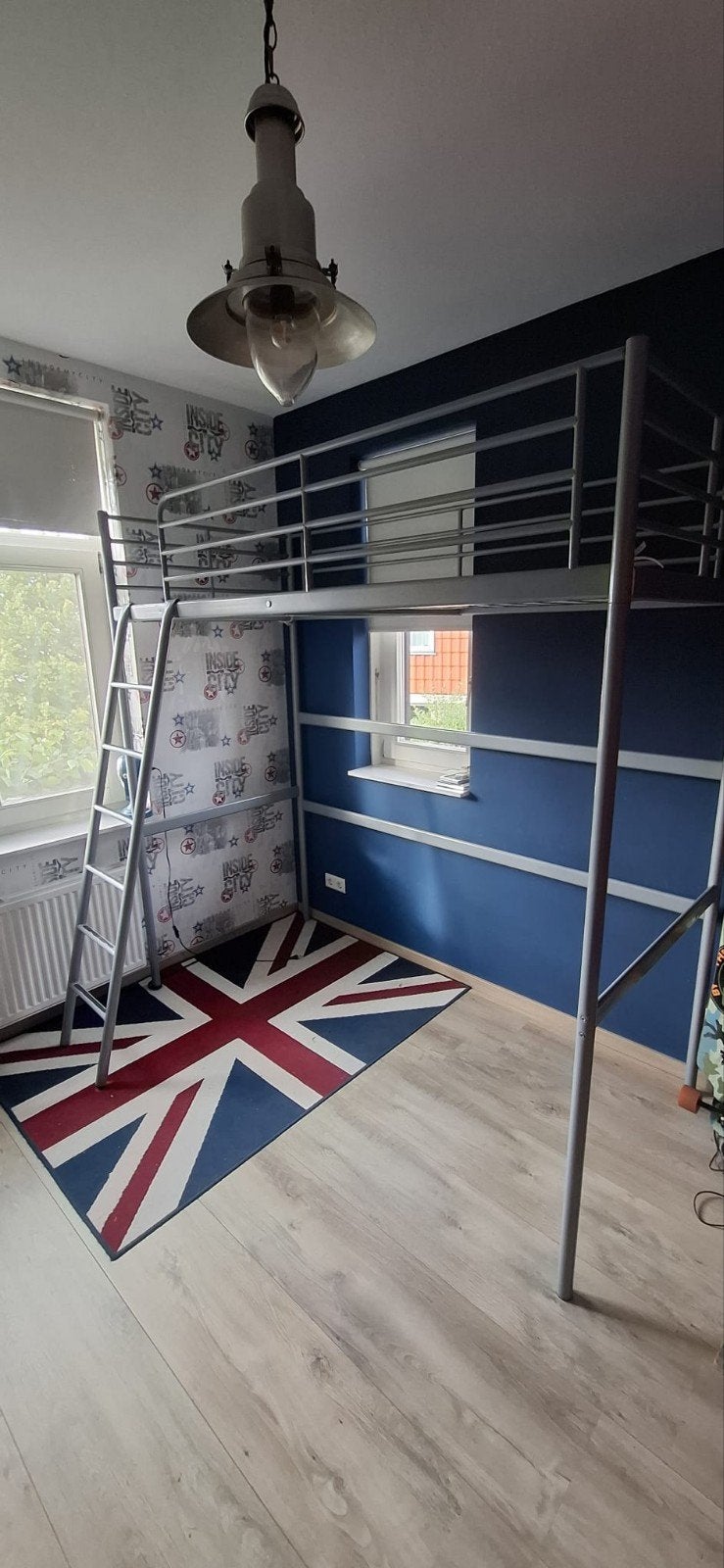 Hoogslaper eenpersoonsbed grijs metaal, Gebruikt, Eenpersoons, Ophalen of Verzenden, 90 cm