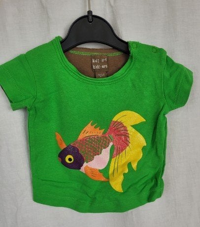 Gaaf groen shirt met vis mt 50/56 merk Kidz-Art, Jongetje of Meisje, ., Ophalen of Verzenden, Zo goed als nieuw