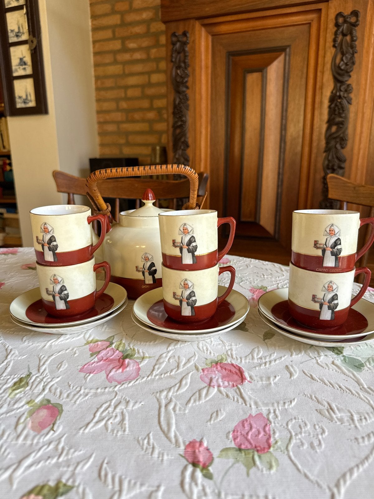 Droste Cacao Chocoladeservies – Theepot + Kopjes & Schotels, Ophalen of Verzenden