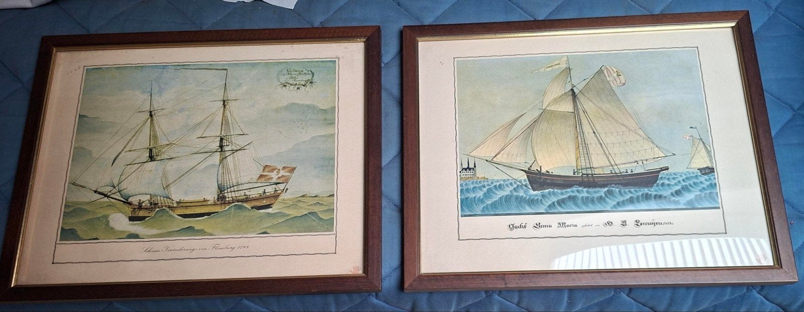 Twee printen van oude schepen., Ophalen of Verzenden