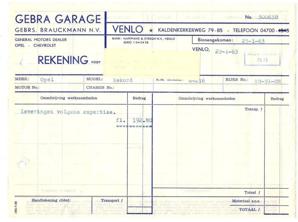 Venlo briefhoofd  Gebra garage dealer Opel - Chevrolet 1963, Verzenden, 1960 tot 1980, Gelopen, Limburg