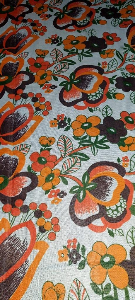 Vintage 70s tafelkleed tafel kleed oranje bruin 220 x 140 cm, Eu, Eu, Ophalen of Verzenden, Zo goed als nieuw