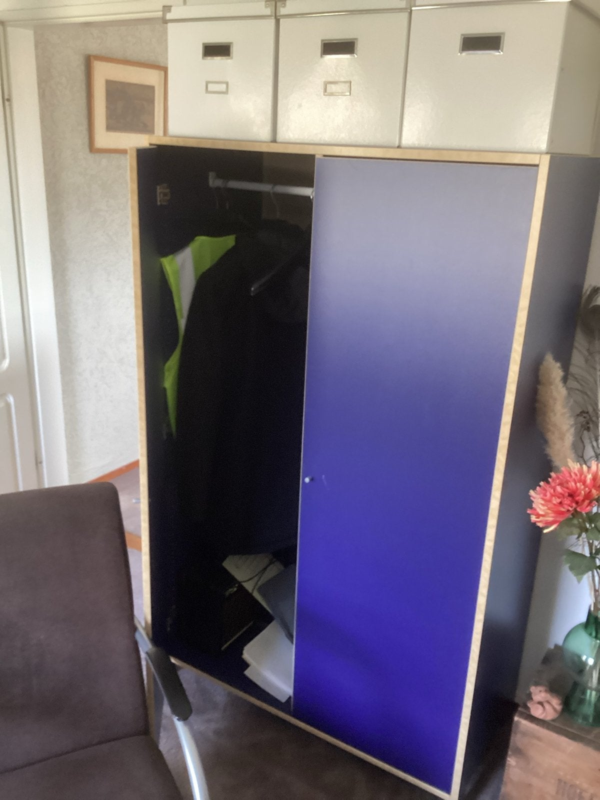 Kledingkast met planken en hangruimte - Blauw/Hout, Ophalen, Gebruikt, 50 tot 100 cm, 150 tot 200 cm