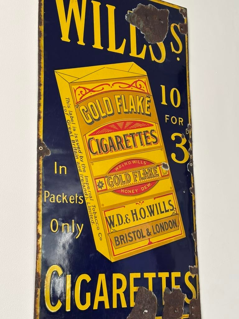 Emaille bord - Gold Flake Cigarettes, Verzamelen, Ophalen, Gebruikt, Reclamebord