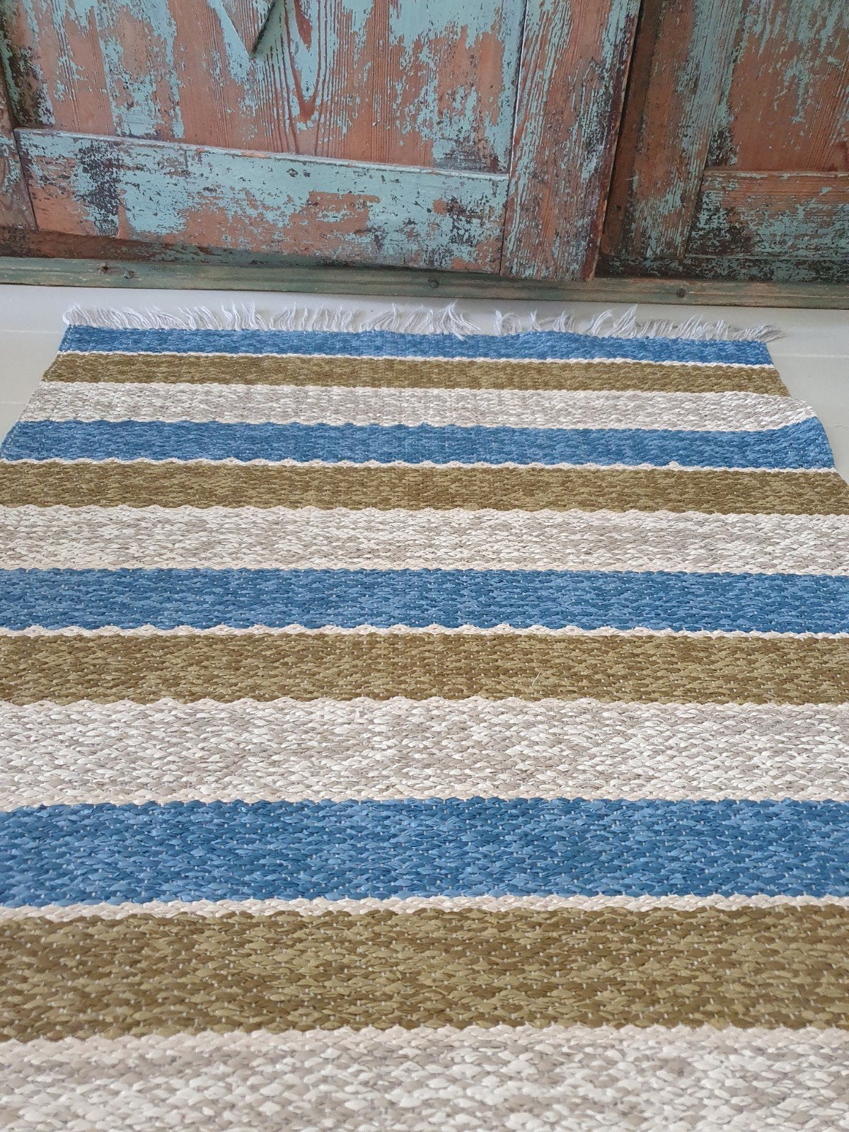 Zweeds: Plastmatta blauw-groen kunststof kleed 70x410, Huis en Inrichting, Ophalen of Verzenden, Groen, Rechthoekig