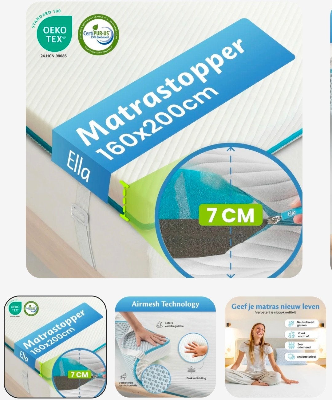 Ella Matrastopper 160x200cm - Airmesh Technologie, Ophalen, Matras, 200 cm, 160 cm
