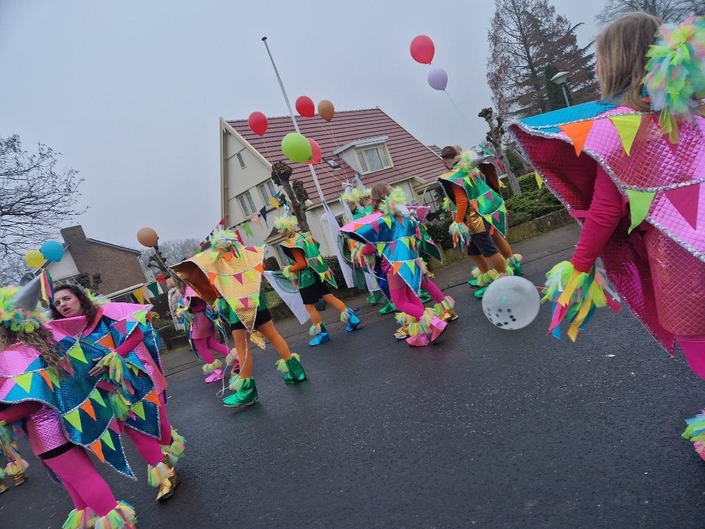 Foto 4 van Carnavalskleding loopgroep optocht/stoet vlaggentjes pakken