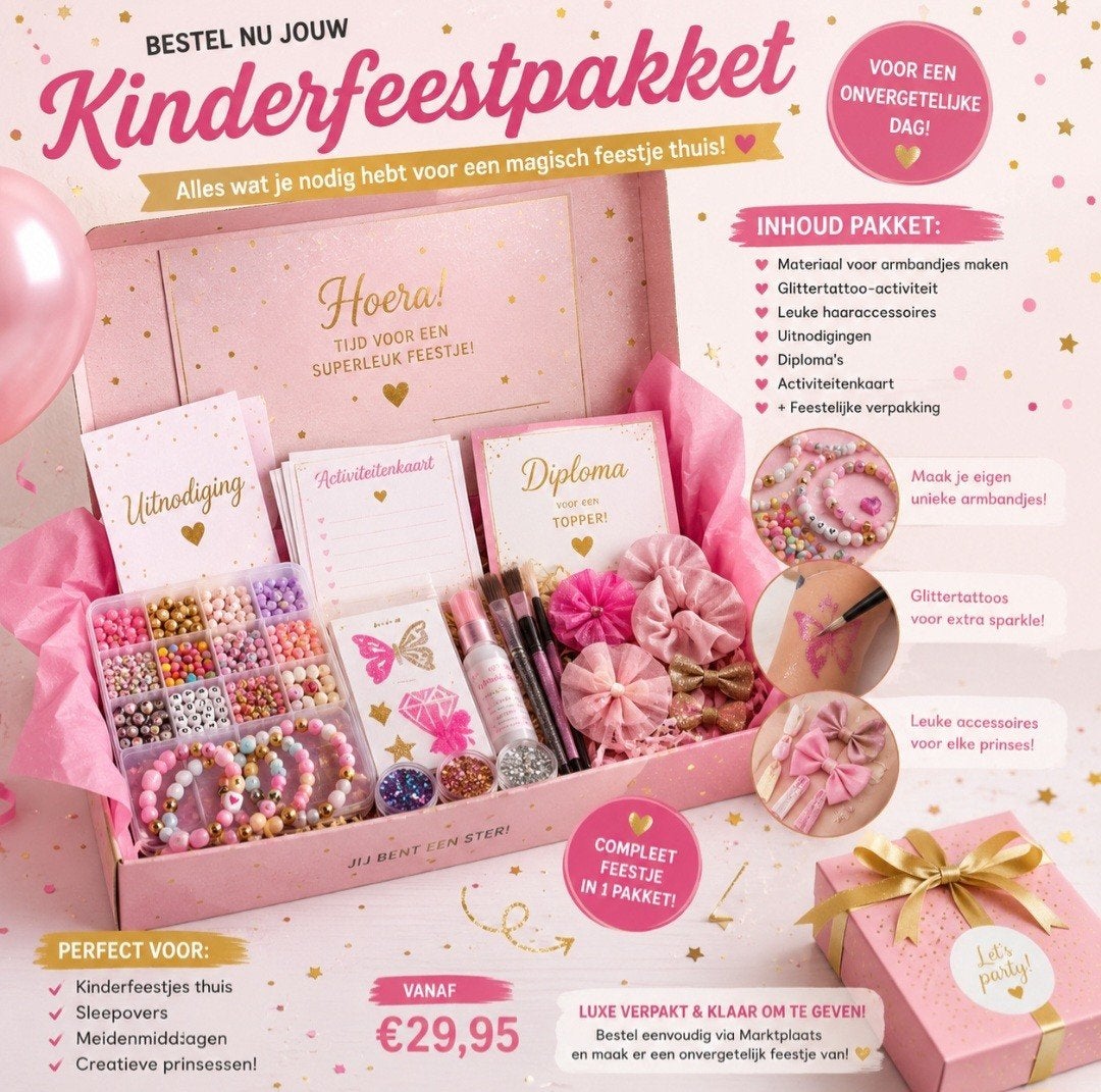 NIEUW! Complete Beauty & Glitter Kinderfeest Box, Verzenden, Nieuw, Verjaardag