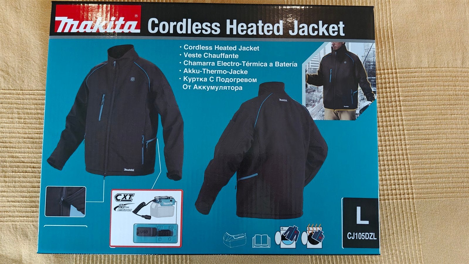 Makita Accu Verwarmde Jas Maat L Nieuw - CJ105DZL, Maat 52/54 (L), Makita, Zwart, Nieuw