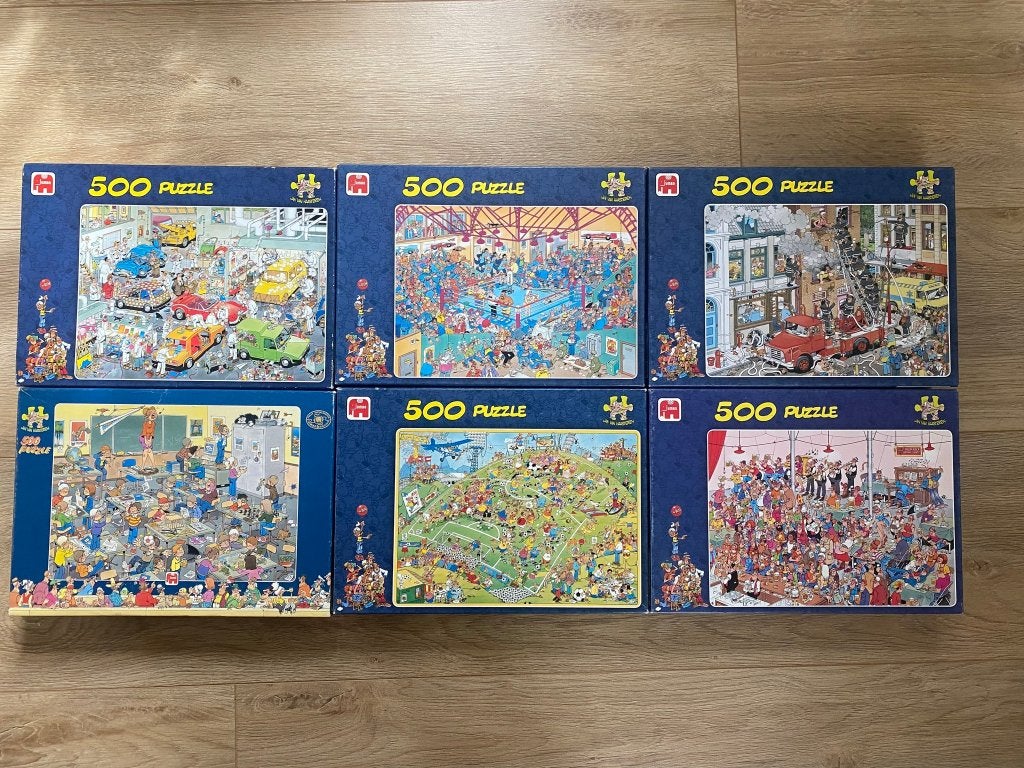 3 verschillende puzzels van Jan van Haasteren. Per stuk, Verzenden, 500 t/m 1500 stukjes, Zo goed als nieuw