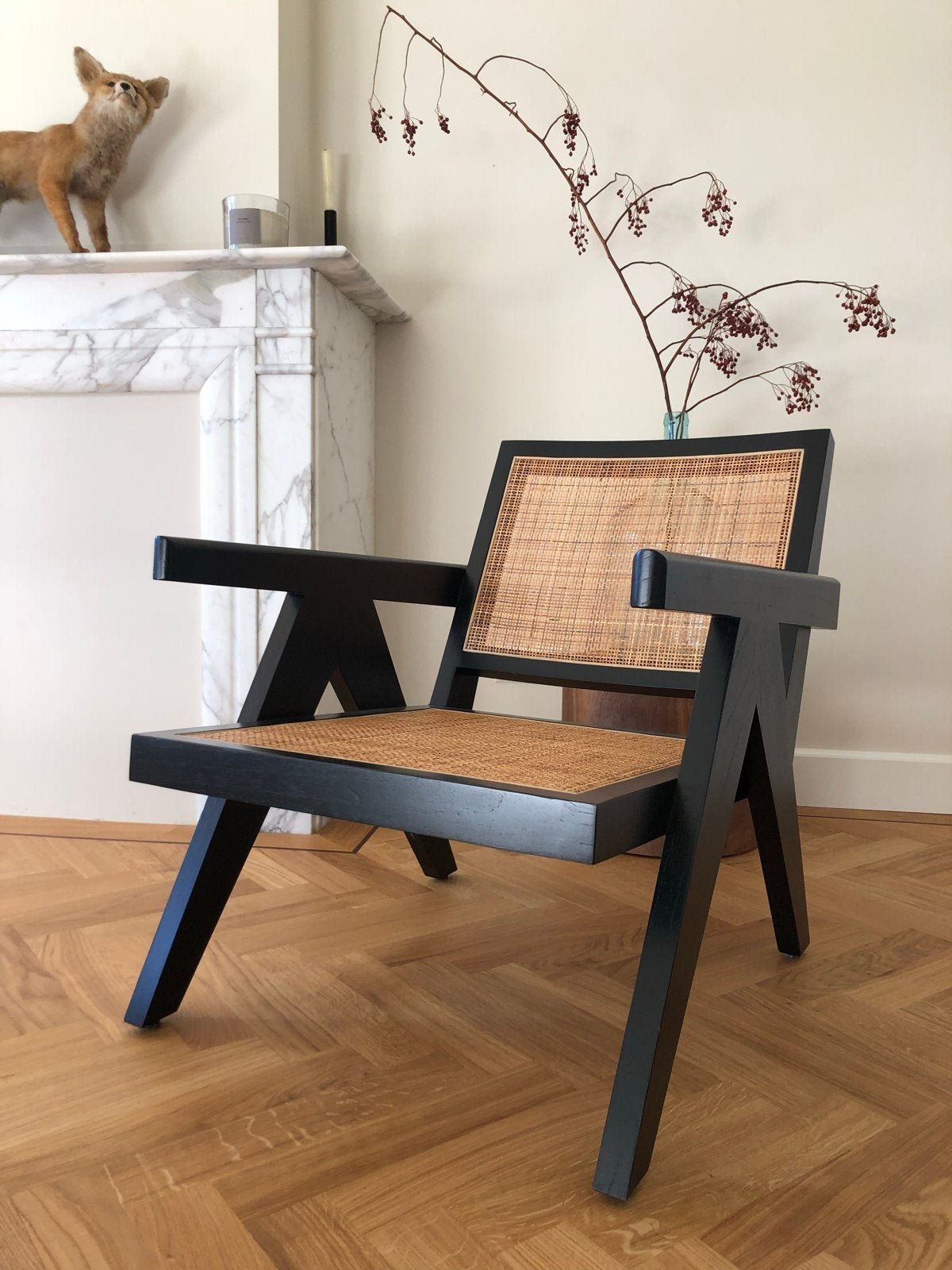 Eichholtz stoelen zwart met rotan zitting (2 stuks), Ophalen, Gebruikt, Twee, Zwart