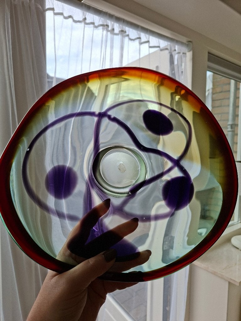 Prachtige mid-century glazen sierschaal – Handgevormd., Antiek en Kunst, Ophalen of Verzenden