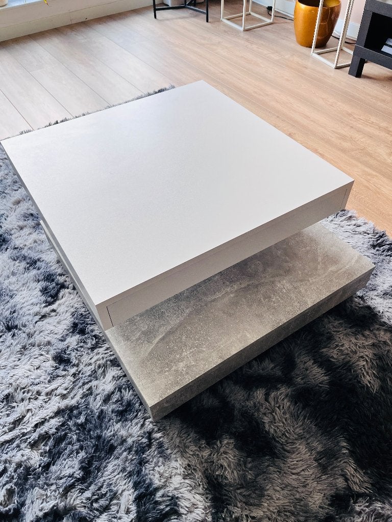 Moderne salontafel wit/grijs vierkant, Ophalen, 50 tot 100 cm, Vierkant, 50 tot 100 cm