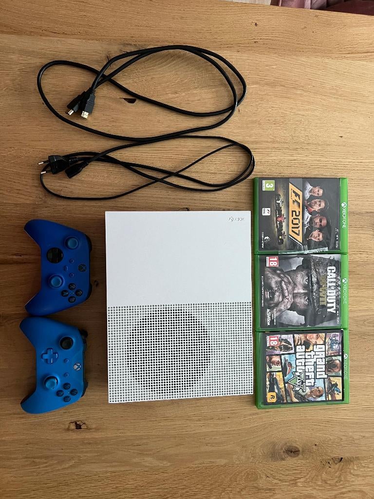 Xbox One S 1TB + 2 Controllers + 3 Games (Compleet), Ophalen, Met 2 controllers, Xbox One S, Zo goed als nieuw