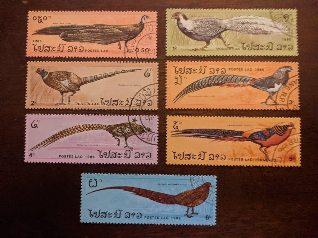 LAOS 1986; serie VOGELS, Verzenden, Gestempeld, Dier of Natuur