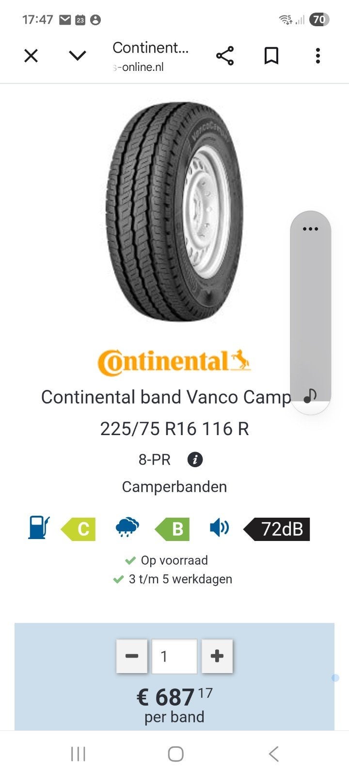 2x Camper Continental Vanco Camper banden 225/75 R16 116 CP, Auto-onderdelen, Banden en Velgen, Ophalen, 16 inch, Band(en), Bestelwagen