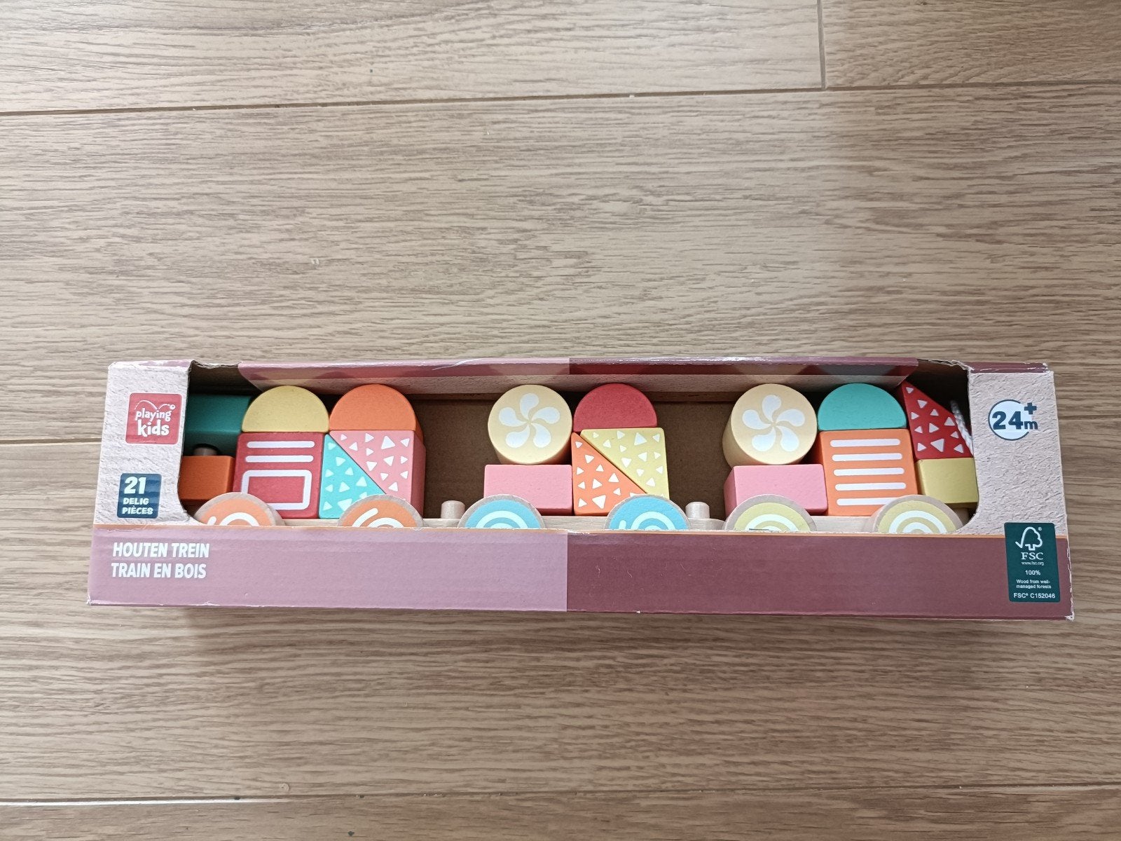 Houten trein met bouwblokken, Ophalen of Verzenden, Nieuw, Duw- of Trekspeelgoed