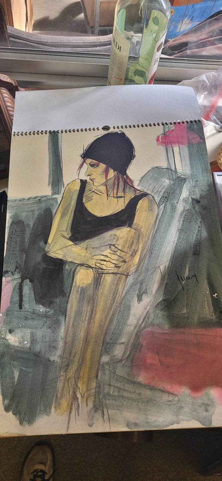 6 gesigneerde schetsen van figuren, Antiek en Kunst, Kunst | Tekeningen en Foto's, Ophalen of Verzenden, Tekening, Gemengde techniek