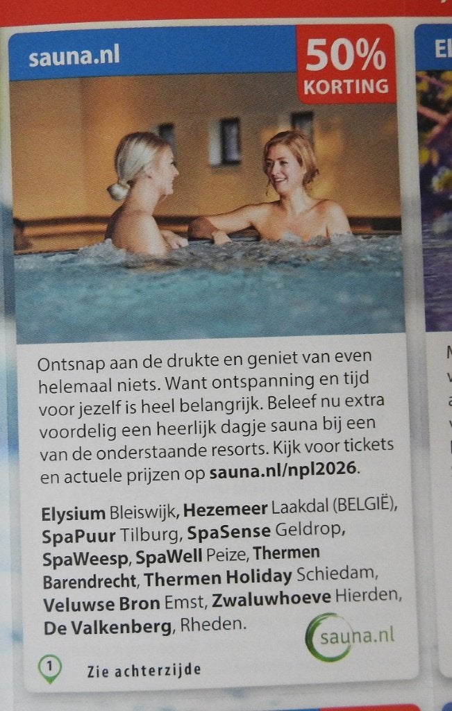 Thermen of Wellness Of Sauna., Tickets en Kaartjes, Kortingen en Cadeaubonnen, Drie personen of meer, Kortingsbon, Spa of Sauna