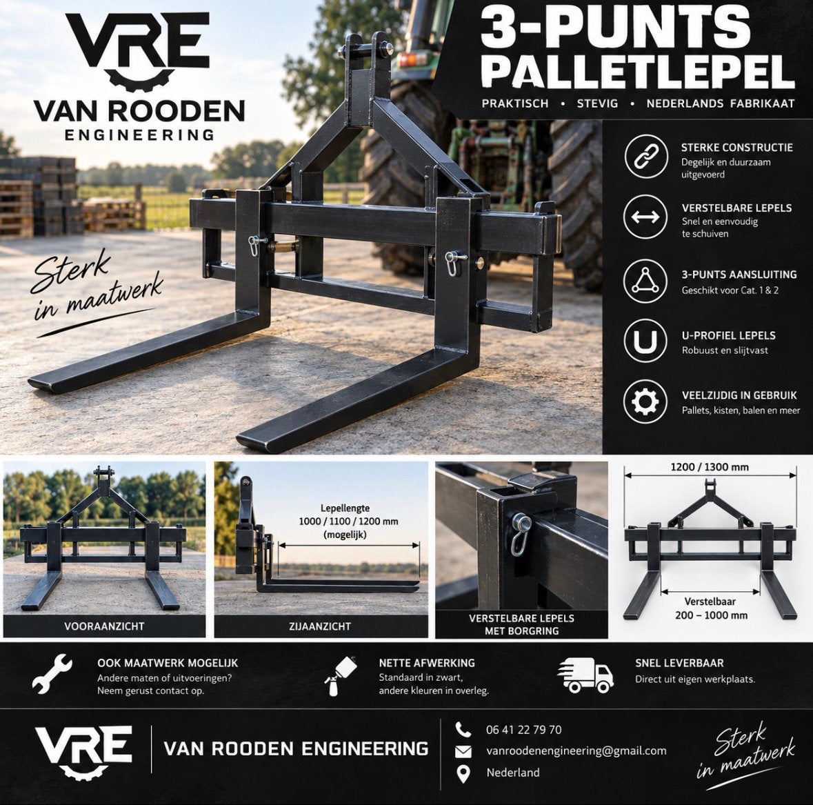 3-punts palletlepels /palletvork– verstelbaar–Cat. 1&2–NIEUW, Ophalen of Verzenden