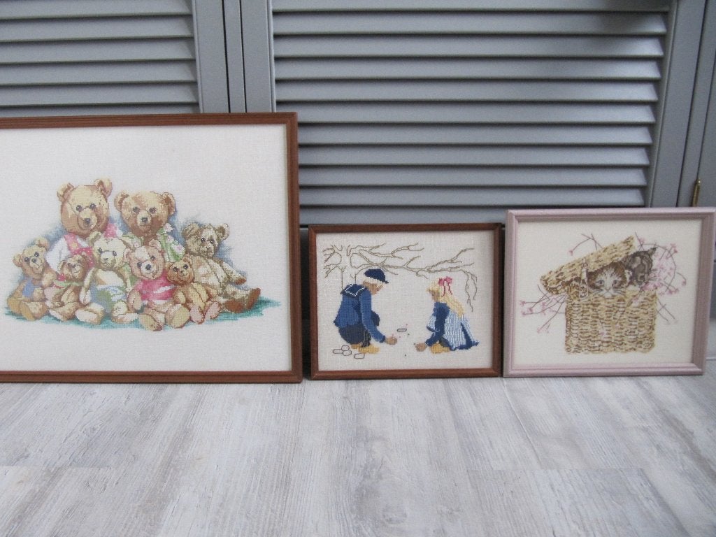 4 Geborduurde schilderijen, Ophalen, Gebruikt, Minder dan 50 cm, Schilderij