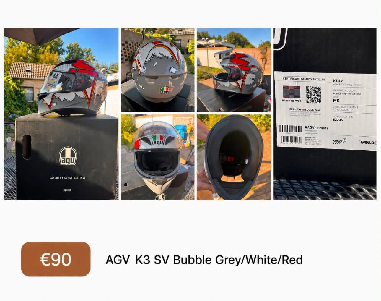 AGV K3 SV Bubble Grey/White/Red motorhelm, M, Heren, Ophalen of Verzenden, Tweedehands