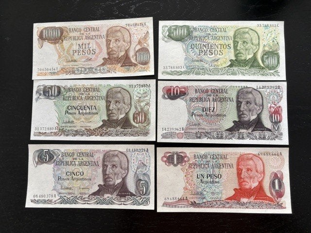 6 x biljetten UNC Argentinie, Postzegels en Munten, Bankbiljetten | Amerika, Ophalen of Verzenden, Zuid-Amerika, Setje
