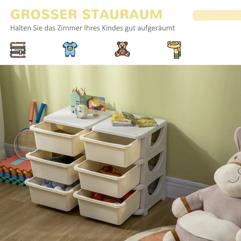 Kinderopbergkast met 6 lades - Crème/Grijs ladeblok, Ophalen of Verzenden, Nieuw