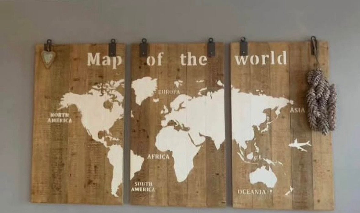 Houten Wereldkaart Wanddecoratie - Rustieke Stijl, Hout, Gebruikt, Ophalen of Verzenden, Landelijk