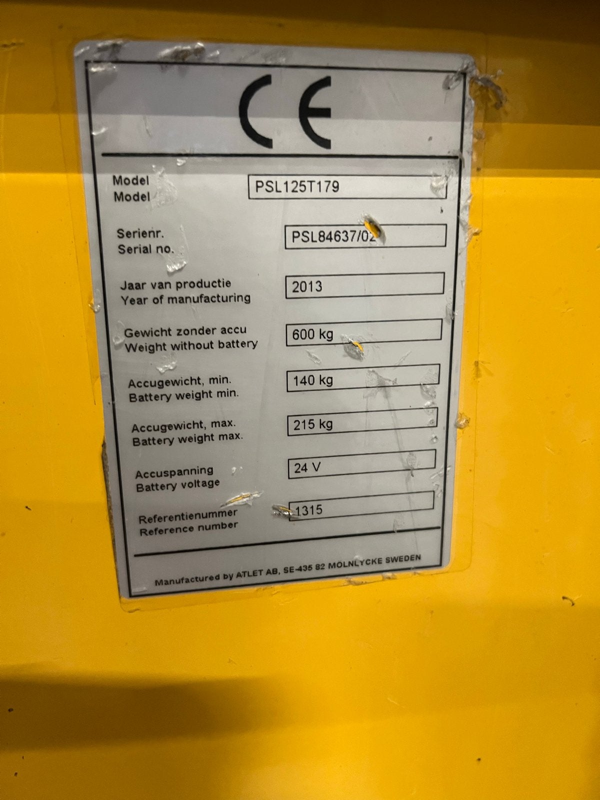Atlet Solo Stapelaar 1250kg - Hefhoogte 1790mm, 1000 tot 2000 kg, Ophalen of Verzenden, Elektrisch, Stapelaar