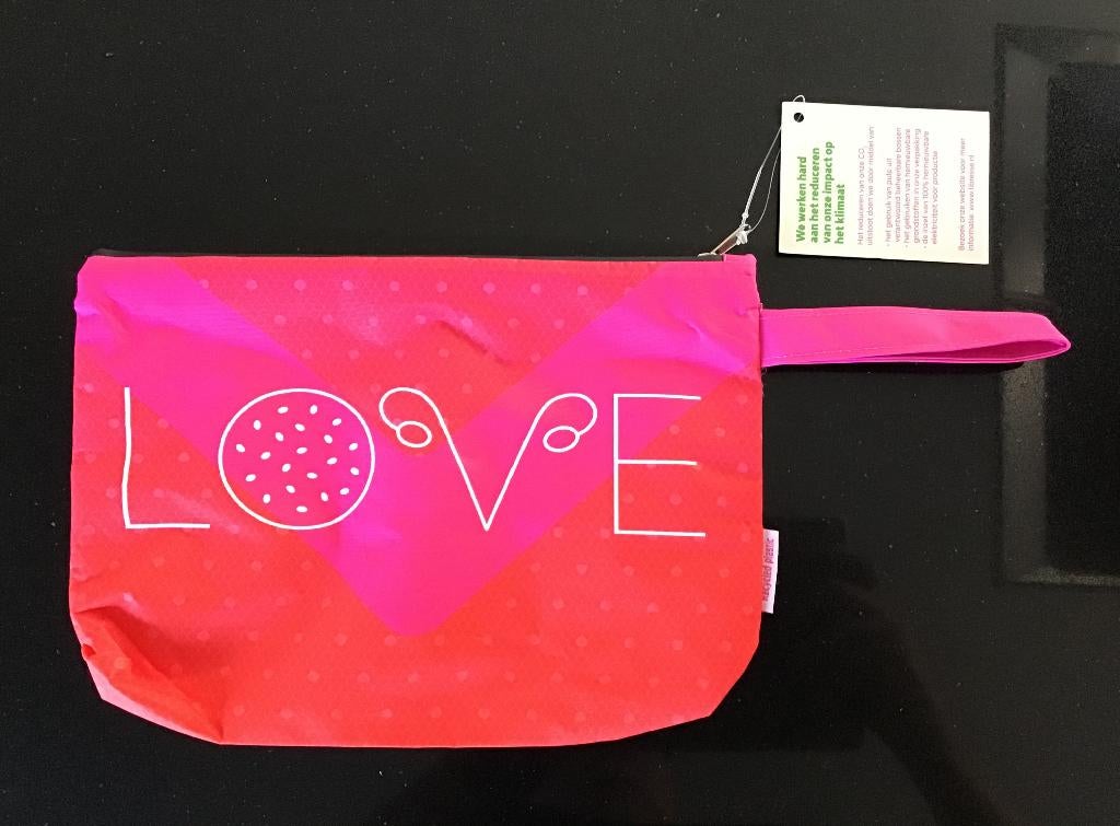 Rood met roze toilettas met opdruk. Met ritssluiting. Nieuw., Sieraden, Tassen en Uiterlijk, Toilettassen, Verzenden, Nieuw, Roze